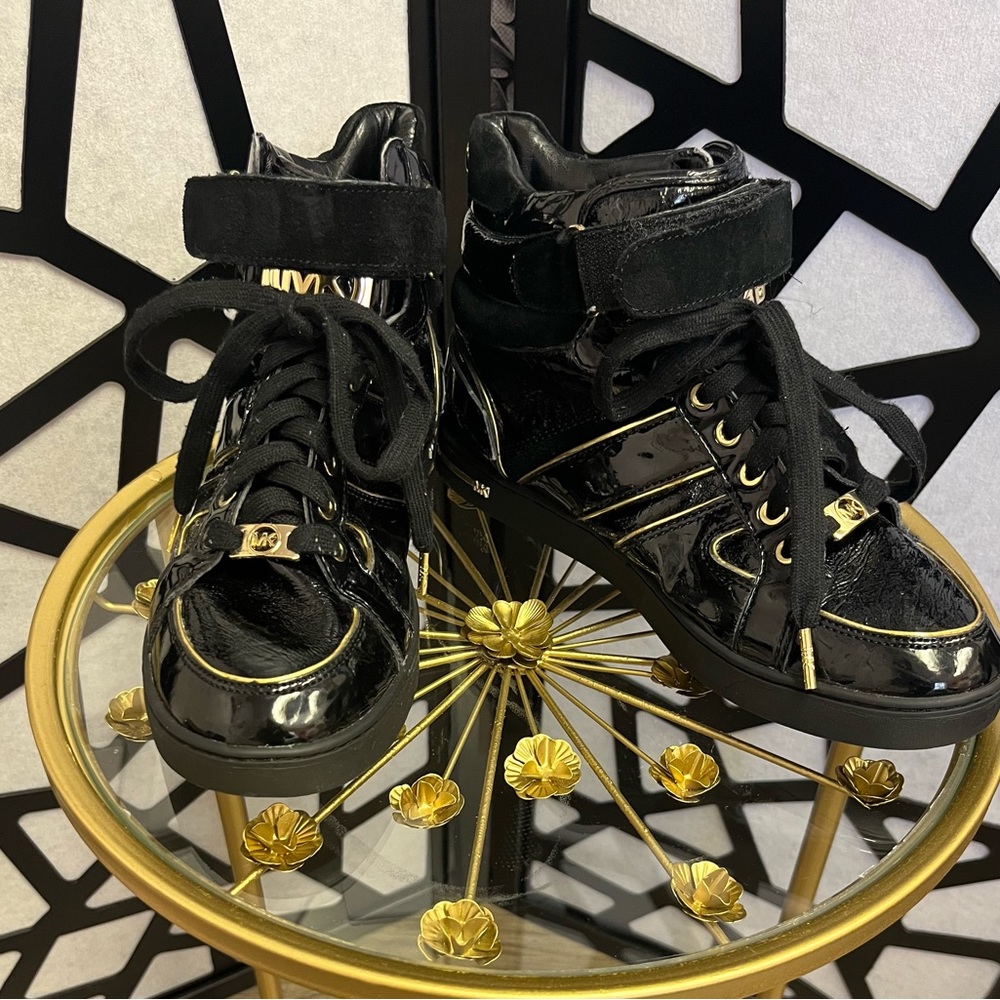 Michael Kors patent leather high top tennis shoes